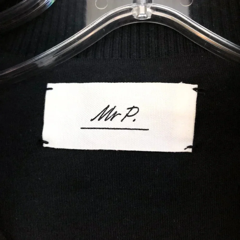 Mr. P Black Faux Shearling Full Zip Designer Bomber Jacket Men's Small